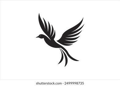Bird of Paradise flying silhouette vector artwork is a striking digital graphic design file featuring the elegant silhouette of a Bird of Paradise in flight.
