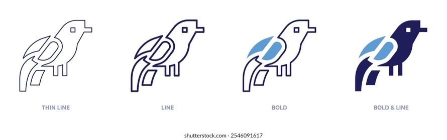 Pássaro do paraíso ícone em 4 estilos diferentes. Linha fina, Linha, Negrito e Linha Negrito. Estilo duotônico. Traçado editável.