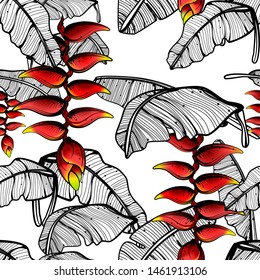 Bird of paradise leaves vector seamless Pattern with Wallpaper,Background .