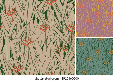 Bird Of Paradise Seamless Organic Pattern. Latin American And Tropical Plant Earth Tone Motif.