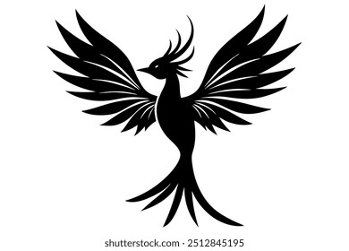 Bird of paradise Silhouette vector illustration on white background. Black and white art