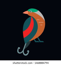 Bird of Paradise bird vector flat illustration with leaves