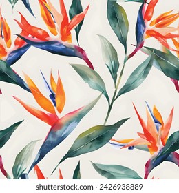 Bird of Paradise watercolor Minimalistic abstract floral pattern Ideal for textile design