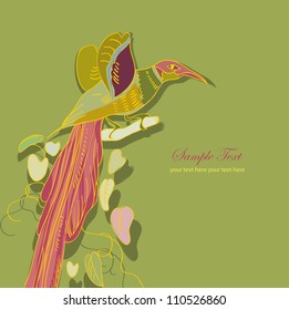 Bird of paradise.Traditional Chinese colored paper cutting. Vector