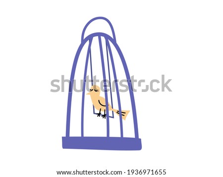 bird, parrot in a cage. very simle flat cartoon illustration