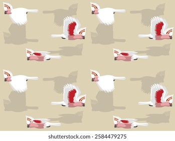 Bird Parrot Major Mitchell's Cockatoo Cute Cartoon Flying Character Seamless Wallpaper Background