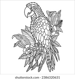 Bird Parrot vector grafic illustration for coloring