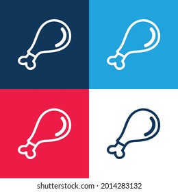 Pieza de pájaro Mano Dibujo Contorno azul y rojo cuatro colores conjunto de iconos mínimo