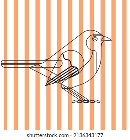 bird pattern in black color on orange white stripes background, vector