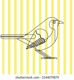 bird pattern in black color on yellow white stripes background, vector