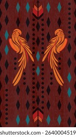 Bird pattern rug,Carpet elephant design,Navajo Boho tribal texture,Damask carpet pattern, flora motif,grometric. Rug design elegance, decor living ,Rug pattern blanket, Woven carpet illustration.