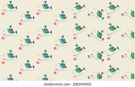 Bird pattern set. Bird in flight in green and blue.