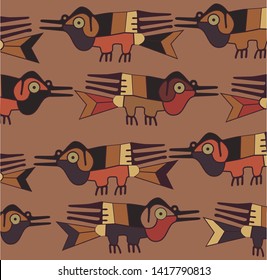 Bird pattern vector from ancient textiles of Nazca ancient Peruvian culture. Pre-Columbian art pattern representing Nasca culture of Peru.