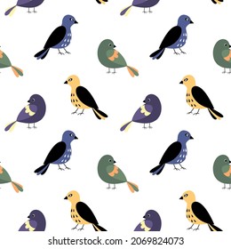 Bird pattern vector. Seamless background with multicolored birds.