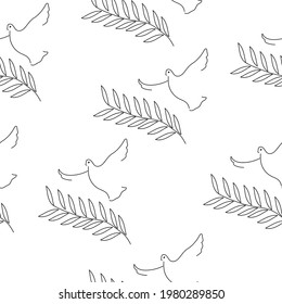 Bird of peace and contour branch line art on white background vector illustration