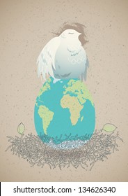 The Bird of Peace sit on the World Egg