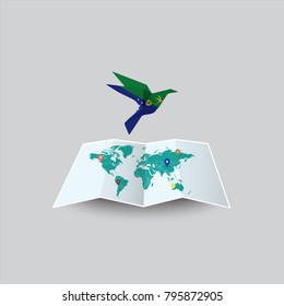 Bird of Peace in the World in Christmas Island Flag. Image of a vector world map with a colorful gray background. Vector illustration eps 10. 