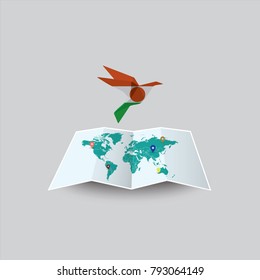 Bird of Peace in the World in Niger Flag. Image of a vector world map with a colorful gray background. Vector illustration eps 10. 