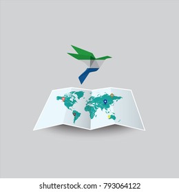 Bird of Peace in the World in Sierra Leone Flag. Image of a vector world map with a colorful gray background. Vector illustration eps 10. 