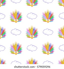 bird peacock and cloud. seamless pattern. children s illustration. used for printing, the website, Smart Phone, design etc