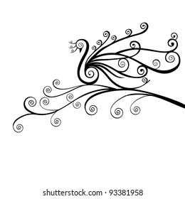Bird or peacock in swirls