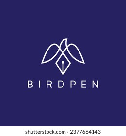 Bird with pen creative logo design | Bird and writing pen logo | Bird pen logo 
