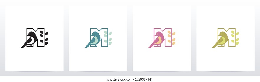 Bird Perch On Lettter Logo Design M