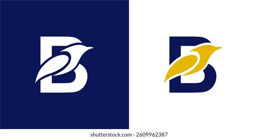 Bird perched next to the letter B on a white background. Suitable for logos, branding, nature, wildlife, and communicationrelated designs.
