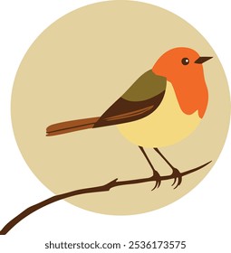 A bird is perched on a branch. The bird is orange and brown