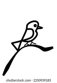 Bird perched on a branch, Very simple vector for animals