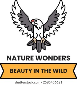 The bird is perched on a ribbon in the style of sign illustrations