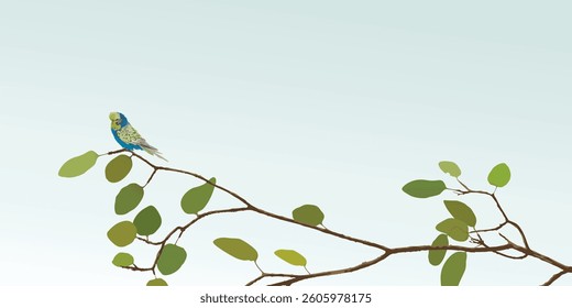 A bird perched on a tree branch with blue sky background graphic illustration have blank space.
