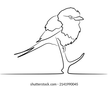 bird perched on tree trunk. Continuous one line drawing
