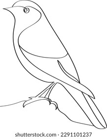 bird perched on tree trunk. Continuous one line drawing