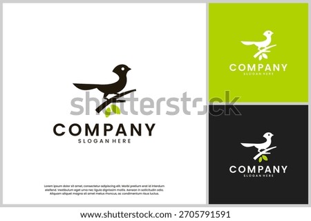 bird perched silhouette, tree branch, eco-friendly symbol, vector graphic