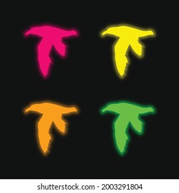 Bird Petrel Shape four color glowing neon vector icon