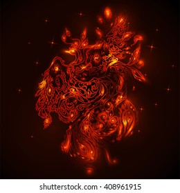 The bird Phoenix in flames abstract background. Vector illustration.