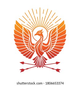 Bird phoenix red on white background, Stylized Bird phoenix with arrows. Heraldic birds - vector illustration. - Vector. 