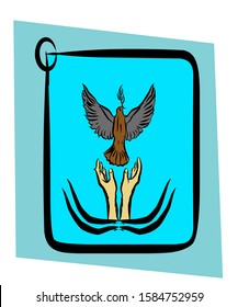 Bird Pigeon fly back to the owner bringing a leaf illustrated in the frame at wall designed