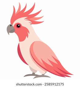 Сartoon bird a pink cockatoo parrot. Colorful exotic  parrot from Australia. Isolated on white background. Side view. Vector illustration. 