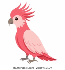 Сartoon bird a pink cockatoo parrot. Colorful exotic  parrot from Australia. Isolated on white background. Side view. Vector illustration. 