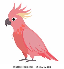 Сartoon bird a pink cockatoo parrot. Colorful exotic  parrot from Australia. Isolated on white background. Side view. Vector illustration. 