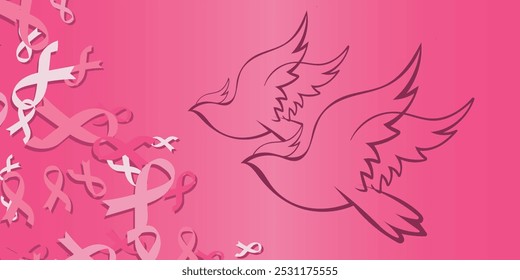 Bird Pink RIbbon Breast Cancer Illustration Pink Background