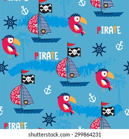 bird with pirate ship seamless pattern background vector illustration