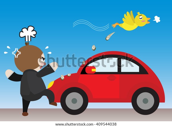 bird pooping on businessman car cartoon vector