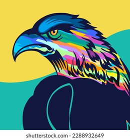 bird pop art style illustration, artistic portrait of a cute eagle