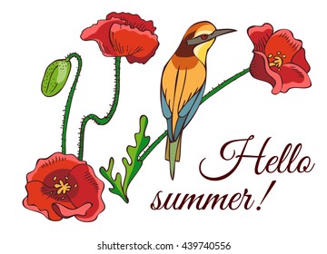 Bird with poppies