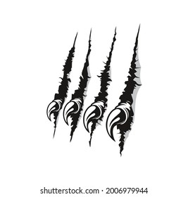 Bird of prey claw marks scratches vector background. Predator animal, dangerous wild beast or mysterious monster breaking through sheet of white paper, scratching and shredding wall with sharp claws