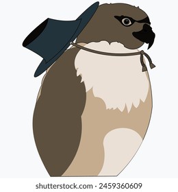 Greifvogel mit Cowboyhut, wilder Vogel mit Hut, Pixel-Illustration, Seitenansicht, weißer Hintergrund