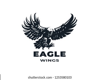 Bird of prey, eagle or hawk with outstretched wings. Vector illustration.